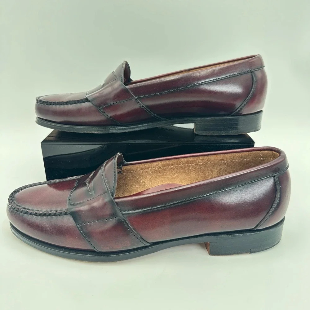 Cole Haan Penny Loafers Mens 7.5 D Burgundy Leather Handsewn Made in USA 1166